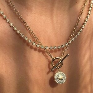 Waterproof Zircon T-Bar Toggle Necklace | 14K Gold Plated